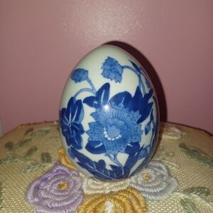 Blue Floral Porcelain Decorative Egg